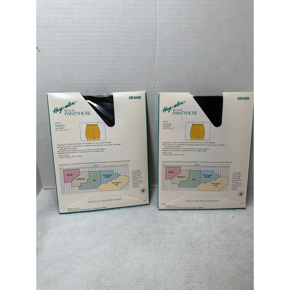 NOS VTG Sears Hug-alon Pantyhose‎ Women Tall Off Black Day Sheers 2 Pairs